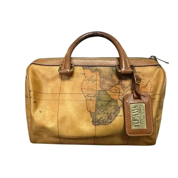 ALVIERO MARTINI CLASSE WORLD MAP BROWN BOSTON BAG - Picture 2 of 14